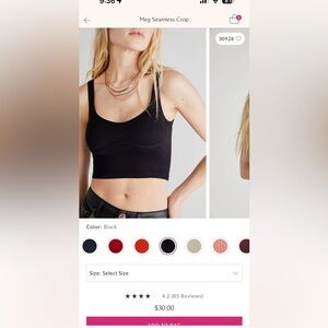 Free people Meg seamless crop tank size XS/S - stretchy - NWT